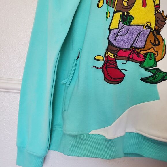 CivilizeD Bear Colorblock Hoodie Sweatshirt Streetwear Raining Money Hip Hop S - Picture 4 of 16